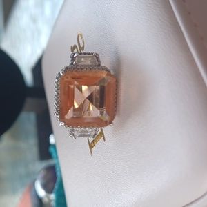 Beautiful,Asscher cut,morganite, diamond simulant ring Sz.6 925 sterling silver!